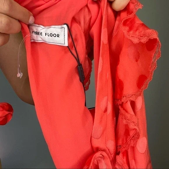 Three Floor Euphoric Coral Red Polka Dot Dress